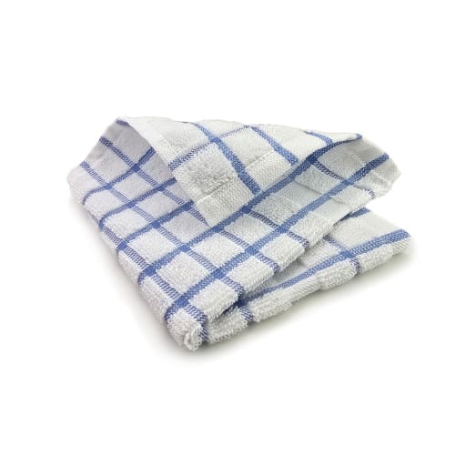 Oxford Kitchen Ensemble Dish Cloth, 100% Ring Spun Cotton, Check Print, 12x12, Blue/White